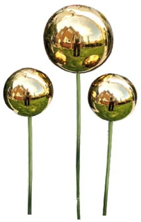 Jürgen Bocker Garten-Ambiente Rosenkugel 3er Set 15-10-10 cm Edelstahl Gold poliert mit Stab 80 cm