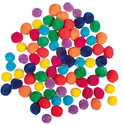 Rayher 75443990 Assortiment de pompons, multicolore, 80 pces, Ø15mm, arts créatifs, animaux, porte-clefs, suspensions, décorations, Arc en Ciel