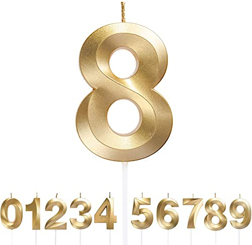 Bougies d'anniversaire Numéro, Paillettes Bougies Numérique D'anniversaire, Or Nombre Bougie Convient pour Anniversaires, Fête, Cérémonies de Remise des Diplômes, Anniversaires de Mariage, Numéro (8)