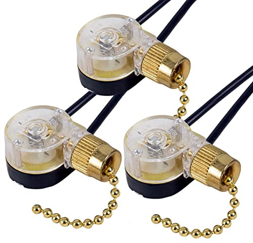Huudngeje Paquete de 3 Interruptores de Luz de Ventilador de Techo ZE-109 Interruptor de Ventilador de Techo Interruptor de Cadena de Repuesto (LatóN)