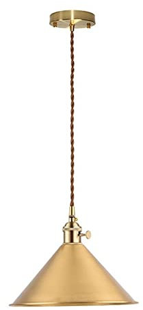 Lampada a sospensione industriale in ottone vintage, lampade a sospensione in rame a forma di imbuto con filo intrecciato regolabile in oro 59, lampada a sospensione per fattoria E27, lampada a goccia