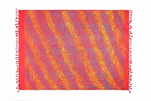 SAIVONA Pareo Sarong Tuch Damen - Wickelrock Strand - Strandtuch Blickdicht als Wickeltuch oder - Handtuchkleid und Wickelkleid Damen - Handarbeit aus Fair Trade Herstellung Batik Rot Bunt