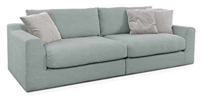 CAVADORE Big Sofa Fiona / Megasofa in Cord mit tiefen Sitzflächen und weicher Polsterung / Cordsofa / 276 x 90 x 109 / Cordstoff Blaugrau