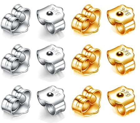 12 pares Tuercas de Pendientes de Ley Tapón de Tapón trasero de pendiente profesional Seguridad Tope Posterior Mariposa Tamaños Universal para Hacer Joyería Bisutería Aretes Fabricación de Joyas