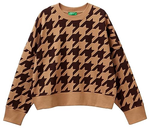 United Colors of Benetton Damen Trikot G/C M/L 3vhsd104o Sweatshirt, Pied De Poule Braun und Beige 67f, XS