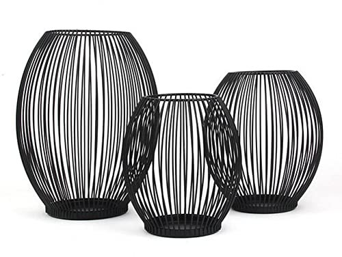 3er Oval Kerzenständer Set Metall Laterne Kerzenhalter Stabkerze Kerzenleuchter Kreativ Vintage Kerzen Ständer für Wohnzimmer Schlafzimmer Geburtstag Hochzeit Weihnachten Essen Tischdeko (Schwarz)