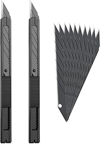 Gebildet 2Stück Abschließbares Allzweckmesser, Einziehbar mit 30-Grad-Schnappklinge, Abschließbares Cuttermesser mit Zusätzlichen 10Stück Schwarzen, Scharfen Klingen für Schweres Büro,Kunsthandwerk