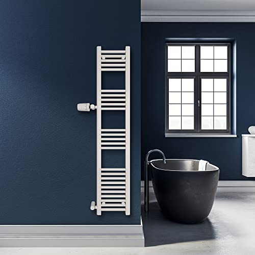SHV Badheizkörper Andromeda mit Seitenanschluss in Weiß - 300 x 1500 mm (Anschluss 900 mm) | Heizkörper für Badezimmer, Handtuchhalter für Wand im Bad, Handtuchheizkörper