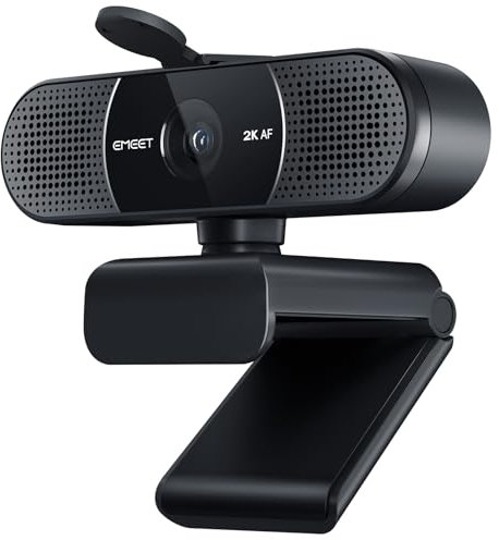 eMeet Webcam C960 2K, Webcam QHD avec Cache d'objectif et Double Microphone, autofocus TOF, caméra de Streaming 76° avec Correction Automatique de la lumière, pour Zoom/Skype, Linux, Win10, Mac OS