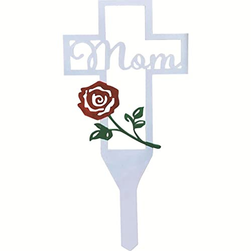 Buffny Grabkreuz Metall,Grabschmuck,Hochwertiges Metall,langlebig, Einfach Einzufügen,Große Größe,Blumenmuster,Geeignet für Gärten, Hof,Rasen,Gräber,Friedhöfe,etc-mom B