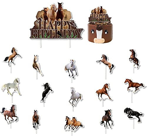 Baokuan Pferdekuchentopper, 16 Stcs Pferd Cupcake Toppers Kuchendekoration Für Western Cowboy Pferd Renns Thema Geburtstag Party Dekor Supply