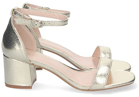 shoes&blues.es Sandalia de Tacon para Mujer, Comoda, con Pala Fina Simple, Estilo Ankle Strap, y Cierre de Hebilla