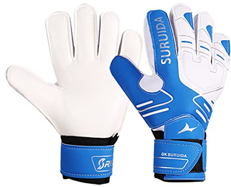 HOMDECR Torwarthandschuhe Mit Fingersave, rutschfest Latex Torwarthandschuhe Herren Keeper Handschuhe Mit Extra Starkem Grip Haltbare Torhüterhandschuhe Für Kinder/Jugendliche (Blau,5)