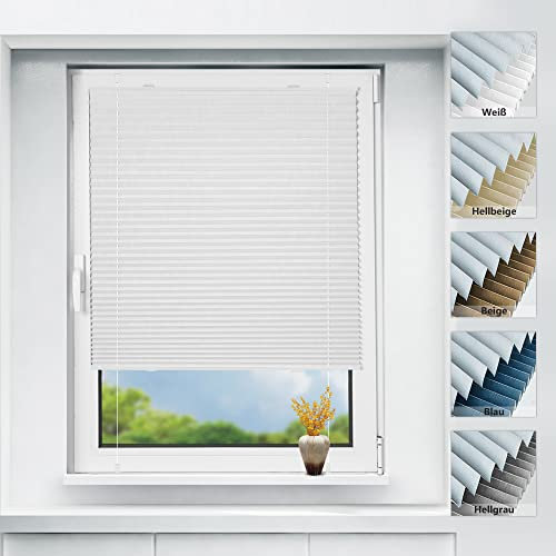Plissee ohne Bohren verdunkelung Klemmfix, Thermo Plisseerollo Weiß @ 95x130cm (BxH), Verdunklungsplissee mit Klemmträger, Sichtschutz und Sonnenschutz, 100% Blickdicht Rollos für Fenster & Tür