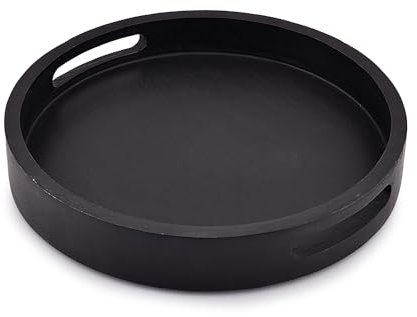 EDHAS Serviertablett aus Akazienholz, rund, mit ausgeschnittenem Griff, für Zuhause, Restaurants, Kaffee, Lebensmittel, Frühstück, Abendessen, 30,48 x 30,48 x 4,06 cm, Schwarz