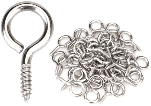 Aovchei Eye Screws, 50Pcs 1 inches 304 Heavy Duty Stainless Steel Screw Hooks, Self Tapping Eye Bolts, Indoor & Outdoor for Hanging Artwork