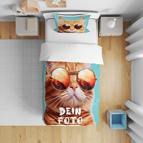 Jaucin Personalisierte Bettwäsche Sets: Gestalten Sie Ihre Bettwäsche und Kissenbezüge 135x200 mit eigenem Foto | Personalisierte Weihnachts Geschenke (Originalbild, 135x200cm)