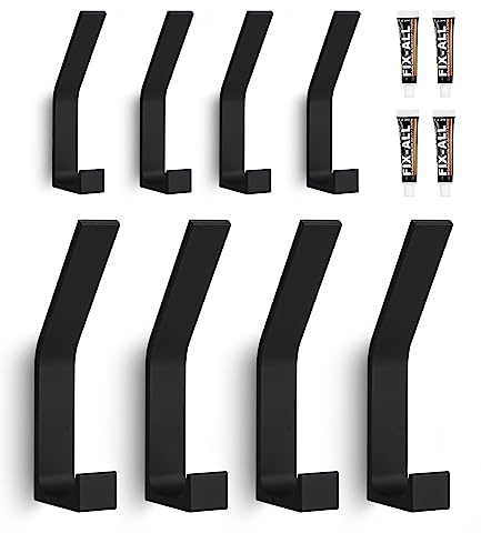 FAOKZE Kleiderhaken 8 Stück,Garderobenhaken Wand-Montiert,Handtuchhaken Haken Ohne Bohren,Garderobenhaken Wand für Jacken,Mäntel,Kleidung,Schals,Handtaschen und Mehr (Schwarz)