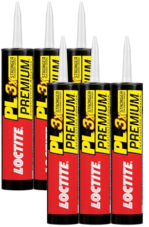 Loctite PL Premium Polyurethane Construction Adhesive, 10 fl oz Cartridge, 6 Pack - Versatile Construction Glue for Wood, Concrete, Stone, Metal & More