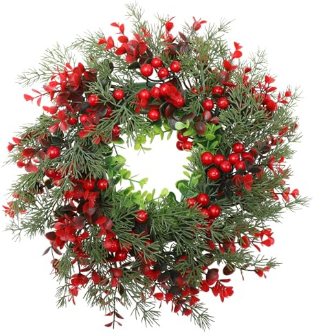Baluue Ghirlanda Natalizia, Ghirlanda Di Natale Artificiale Per D'ingresso 35 Cm Ghirlanda Di Bacche Rosse Con Bacche Rosse Aghi Di Pino Pigne Decorazioni Natalizie Per Parete Decorazioni Natalizie