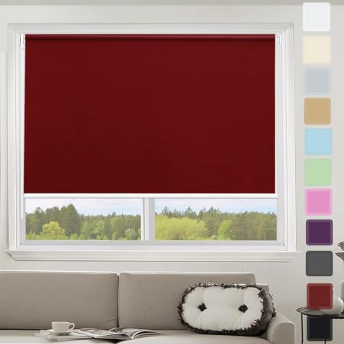 Tende a Rullo Per Interni Rullo Klemmfix 120 x 80 cm Blackout, opaco, Protezione Solare Tenda a rullo a senza perforazione con Supporto Klemmfix per finestre e porte, Rosso