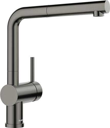 BLANCO LINUS-S | Küchenarmatur | Mit herausziehbarem Schlauch | Gesicherte | [11x26,6x28,7cm] | Gesicherte Wasserqualität & wassersparend | Rückflussverhinderer | Keramik Kartusche