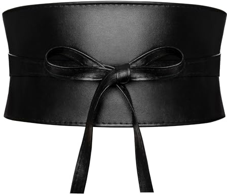 macoking Wide Black Obi Belts for Women Thick Wrap Faux Leather Corset, L