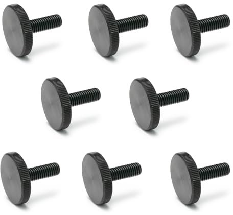 Ganter Normelemente Tornillos moleteados planos | tornillos moleteados (forma baja) | DIN 653-M5-12 | 8 unidades | acero bruñido | Rosca: M5 x 12