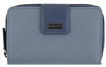 bugatti Sina Reißverschluss-Damenbörse M aus echtem Leder, Geldbörse für Frauen, blau
