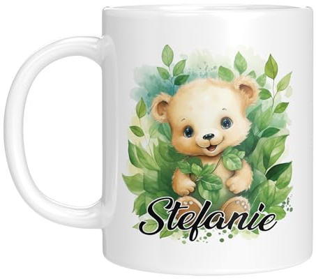 TassenTicker - Personalisierte Kindertasse mit Namen - mit Tieren - für Jungen & Mädchen - Tasse - Geschenk - Geburtstagsgeschenk - Namensgeschenke - Keramik - 330 ML (Bär)