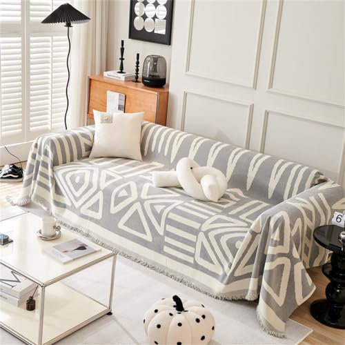 FANSU Sofabezug L Form 1 2 3 4 Sitzer, Sofaüberwurf Decke Ecksofa rutschfeste Moderne Geometrie Couch Bezug Sofaschoner Sofa Decken Einteiliger Couch Überwürf (Grau,4 Sitzer Plus(180x420cm))