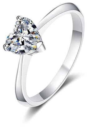 AMDXD 14K Weißgold 585 Diamantring Echter Schmuck, Klassiker Eheringe mit Labor Erstellt Diamant 1ct (Herzschliff, VVS1), 14K Gold Pärchen Ringe Damen, Gr.58 (18.5)