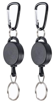 Retractable Badge Reels Retractable Keychain Extendable Badge Holder with Key Belt Reel Badge Holder Pull Reel Black (2 Pack)
