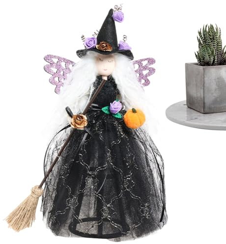 Baumspitze für Halloween-Baum,Halloween-Baumspitze, Schwarze Hexenbaumspitze, Sammelfiguren, Heimdekoration, Hexenpuppe, Halloween-Weihnachtsdekoration, Partyzubehör