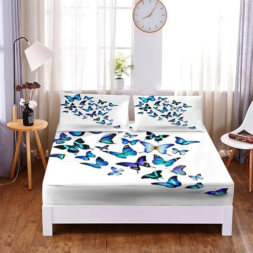 Spannbettlaken 120x200cm Schmetterling Spannbetttuch Insekt Bettlaken Boxspringbett mit Gummizug Spannbettuch Mikrofaser für Matratzen von 30 cm Mit 2 Kissenbezüge 80x80 cm
