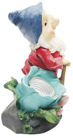 KONTONTY Statue Nain Solaire Jardin Résine LED Lumières Décoration Extérieure pour Maison Patio Pelouse Cour Chemin Ornement Photo Présent pour et Proches