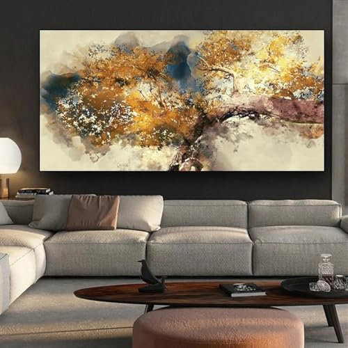 NXMYDBD Moderne abstrakte Poster und Drucke, Wandkunst, Leinwandgemälde, abstrakte goldene Bäume, Bilder für Wohnzimmerdekor, 50 x 100 cm (20 x 39 Zoll), ungerahmt