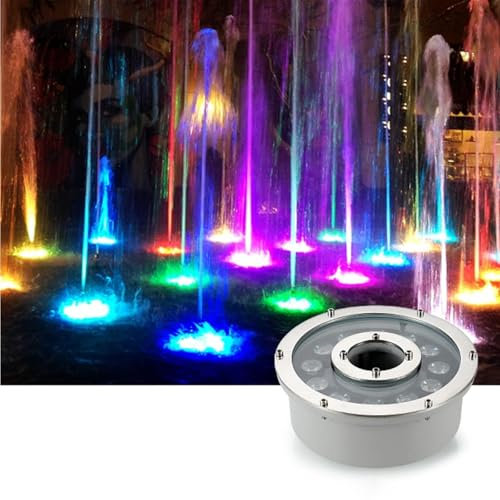 GUODDM Ringbrunnenlicht - Eingebettet Pool Scheinwerfer, 12/24V Unterwasser-Landschaftsscheinwerfer Mittelloch, IP68 Unterwasser-Teichscheinwerfer, Für Gartenbrunnenpool(White,9W(12V))