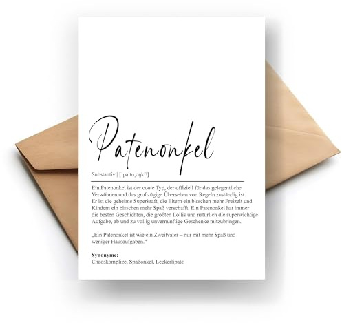 Hochwertige Definitions-Klappkarte Patenonkel – Perfektes Geschenk für Taufpaten | Edles Design, FSC-zertifiziert | Format A6, inkl. Umschlag | Humorvolle Definition & liebevolle Botschaft