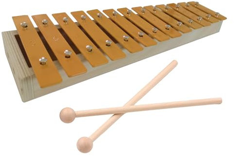 CHOYUE Glockenspiel mit 13 Tönen, klassisches Xylophon in Holzfarbe, Metalltasten, Percussion-Rhythmus, Hand-Musikinstrument mit 2 Schlägeln, Geschenk für Anfänger und Schüler