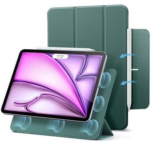 ESR for iPad Air 13 Inch Case M3/M2 (2025/2024), iPad Pro 12.9 (2022/2021/2020), Powerful Magnetic Stand, Slim Trifold Stand Case, Supports Pencil Pro and Pencil (USB-C), Rebound Series, Green