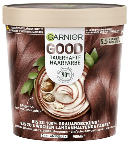 Garnier GOOD Dauerhafte Haarfarbe 5.5 Hibiskus Rotbraun – Coloration ohne Ammoniak, bis zu 100% Grauabdeckung, 1 Stk.