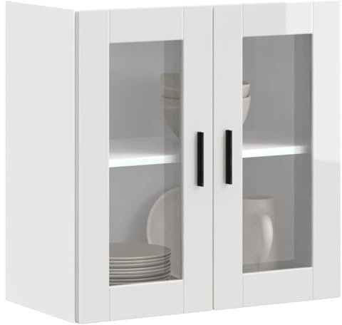 Xichuzi Küchen-Hängeschrank mit Glastür Porto Hochglanz-Weiß, Hängeschrank Küche, Küchenschrank, Wall Cabinet, Oberschrank - 854149
