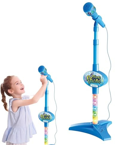 Mikrofon für Kinder Blinkende Bühnenlichter, Spaßige Musikeffekte | Verstellbares Standmikrofon für Kinder Karaoke-Maschine, Singspaß für Kinder, Karaoke-Spaß, für und Mädchen ab 3 Jahren