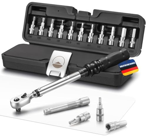 FLEXBERG Drehmomentschlüssel Fahrrad Set 2-20 Nm, Drehmomentschlüssel 1/4, Präzises Torque Wrench Set für Bike und Motorrad, Fahrrad Werkzeugset, inkl. 11 Bits & Verlängerung