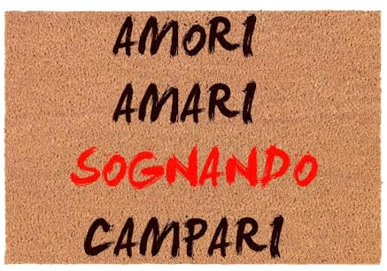 Social crazy Tappeto zerbino personalizzato - AMORI AMARI SOGNANDO CAMPARI - cocco naturale ideale per ingressi (60X40 CM)