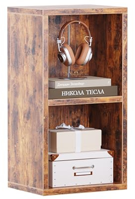 MIN WIN Bücherregal, Standregal, offenes Aufbewahrungsregal, 2-stöckiges Regal für Wohnzimmer, Schlafzimmer, Office (Braun, 2 Ebenen, 30x24x60 cm)