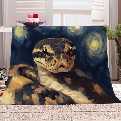 Snake Throw Blanket 50x60 - Starry Night Design, Fleece Blanket for Couch Bed & Sofa, Soft Cozy Plush Abstract Blue Throw for Camping & Travel, Animal Painting Gifts & Decor