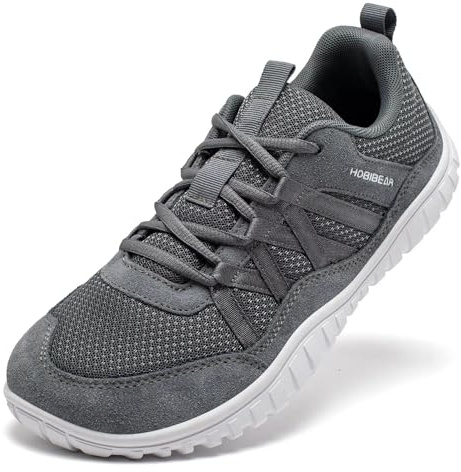 HOBIBEAR Damen Herren Barfußschuhe, minimalistisch, Trailrunner, breite Zehenbox, Zero Drop, Outdoor, Cross-Trainingsschuh, GRAU, 5.5 Wide Women/5 Wide Men