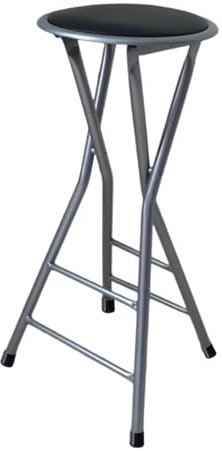 Sgabello pieghevole portatile senza schienale, alto 60 cm, rotondo, sgabello da bar per cucina, soggiorno, ufficio, bancone, colore nero, leggero e salvaspazio